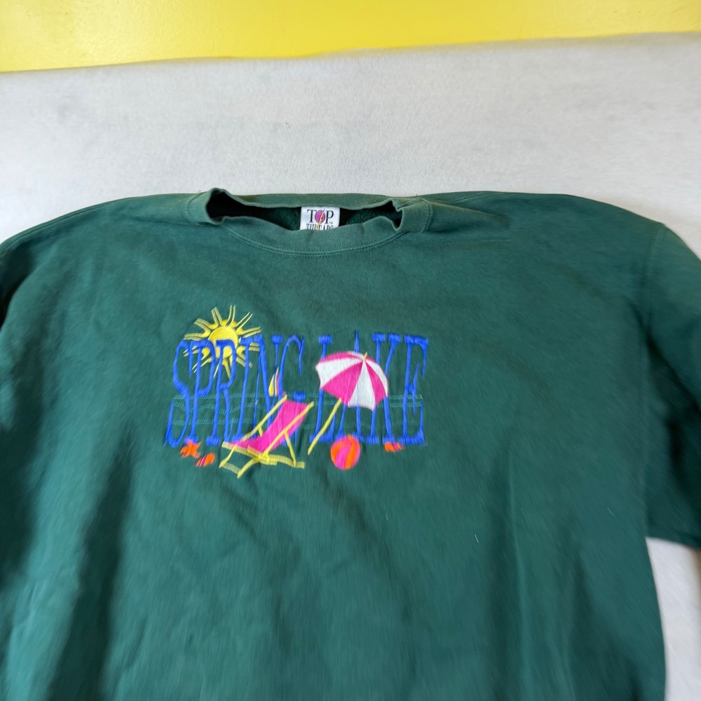 Vintage Top Threads Spring Lake Embroidered Sweatshirt Green Made in USA XL